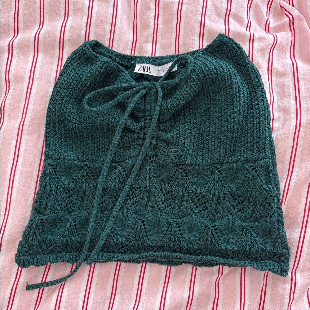 Zara Green Knit Cropped Tank Top